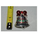 Vintage Silvertone Rhinestone Enamel Bell Brooch