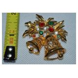Vintage Avon Goldtone Rhinestone Bells Brooch