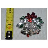 Vtg Silvertone Rhinestone Enamel Bell Brooch