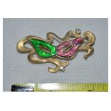 Vintage Goldtone Rhinestone Enamel Mardi Gras
