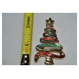 Vtg Goldtone Enamel Swirl Christmas Tree Brooch