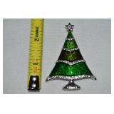 Vtg Silvertone Rhinestone Enamel Christmas Tree