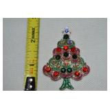 Vtg Goldtone Rhinestone Enamel Christmas Tree