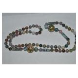 Polished Agate Bead & Cloisonne Florals Necklace
