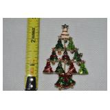 Vtg Goldtone Enamel Rhinestone Christmas Tree