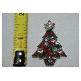 Vintage Goldtone Rhinestone Small Christmas Tree