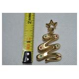 Vtg Goldtone Rhinestone Christmas Tree Brooch