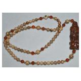 Carved Rosewood Buddha & Carnelian/mixed Gem