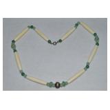 Vintage Bone & Jade Beaded Necklace 18" L