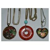 (3) Goldtone Pendant Necklaces: Coral Circle,