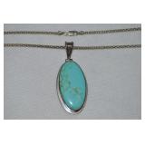 Mexico 925 Sterling Oval Turquoise Pendant