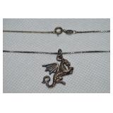 925 Sterling Dragon Pendant Necklace 18" L