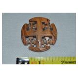 Vtg Carved Olive Wood Jerusalem Cross Brooch