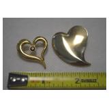 (2) Vintage Goldtone Heart Brooch Lot: Avon +