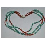 Peyote Bird 925 Sterling 3 Row Turquoise & Coral