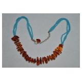 925 Sterling 3 Row Turquoise & Amber Beaded