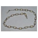 925 Sterling Pearl Strand Necklace Adjustable
