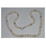 925 Sterling Pearl & Rhinestone Spacers Necklace