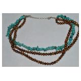 Rising Sun 925 Sterling 3 Row Turquoise Pearl
