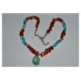 Rising Sun 925 Sterling Amber & Turquoise Necklace