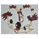 Carved Rosewood Koi Fish Beaded Necklace