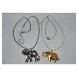 (2) Elephant Pendant Necklaces: Silver & Gold Tone