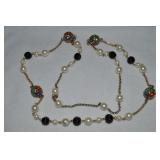 Goldtone Chinese Cloisonne Faux Pearl Beaded