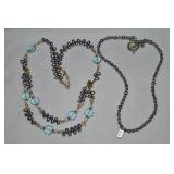 (2) Pearl Necklaces w/ RB Silvertone Toggle Clasp