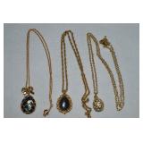 (3) Goldtone Pendants Necklaces w/ Eggs +