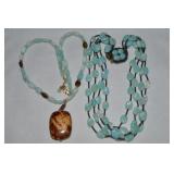 (2) Aqua Color Stone Beaded Necklaces
