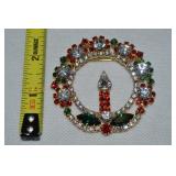 Vtg Goldtone Rhinestone Wreath Brooch