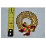Vintage Goldtone ASC Rhinestone Wreath Brooch