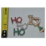 Vintage Rhinestone Brooch Lot: HO HO HO & I