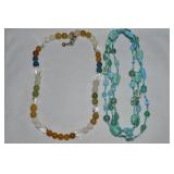 (2) Beaded Necklace w/ Glass & Gemstones