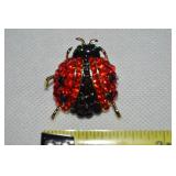 Vtg Goldtone Rhinestone Ladybug Brooch/Pendant