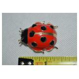 Vtg Goldtone Enamel Ladybug Brooch
