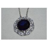 Danbury Mint 925 Sterling Halo Blue Stone Pendant