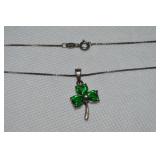 925 Sterling Green 3 Leaf Clover Pendant Necklace
