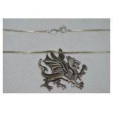 925 Sterling Celtic Dragon Pendant Necklace 18"