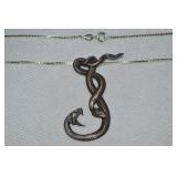 925 Sterling Entwined Fighting Snakes Pendant