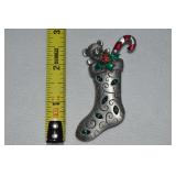 Vtg J Jonette Christmas Stocking Brooch
