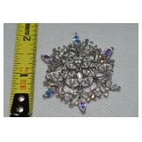 Silvertone AB Rhinestone Snowflake Brooch