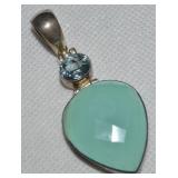 925 Sterling Chalcedony & Blue Topaz Pendant