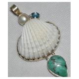 925 Sterling Pearl Shell Blue Topaz & Turquoise