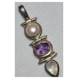925 Sterling Moonstone Amethyst Pearl Pendant