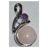 NF 925 Sterling China Rose Quartz Amethyst Pend