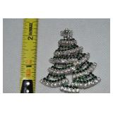 Vtg Silvertone Green/Clear Rhinestone Christmas