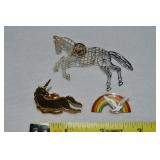 (3) Vintage Pins w/ Horse, Unicorn and Rainbow