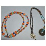 (2) 925 Sterling Beaded Necklaces w/ Faux Coin
