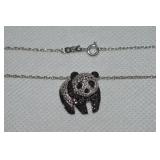HN 925 Sterling Pave Panda Bear Pendant Necklace